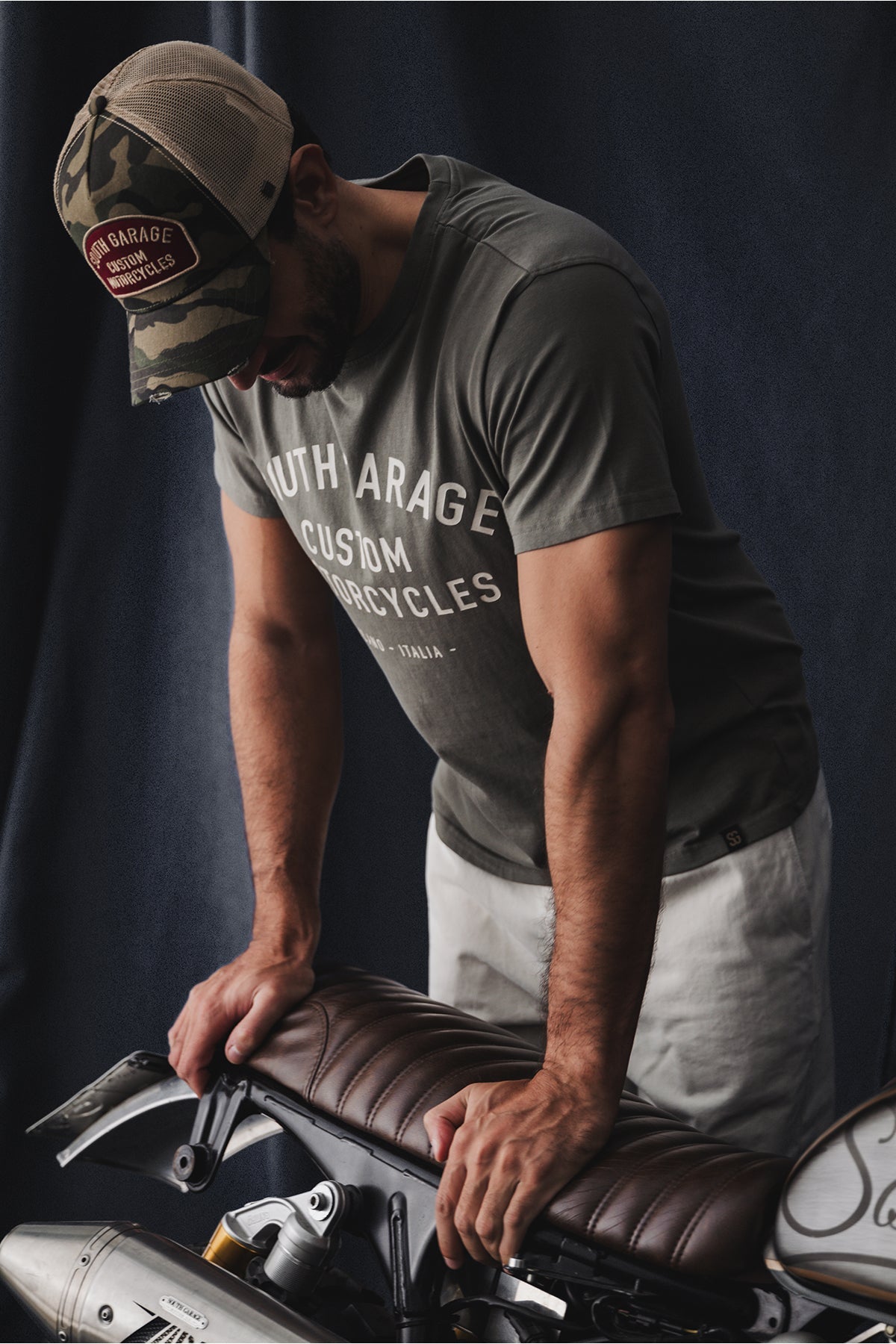 CUSTOM MOTORCYCLE T-SHIRT 02 - KHAKI